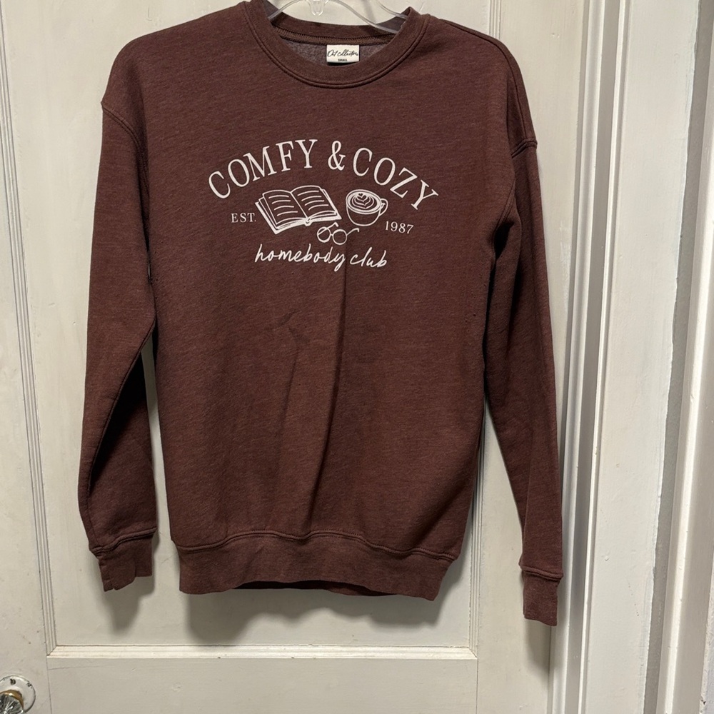 Comfy & Cozy Homebody Club Brown Sweatshirt Est 1987 Brand New Small